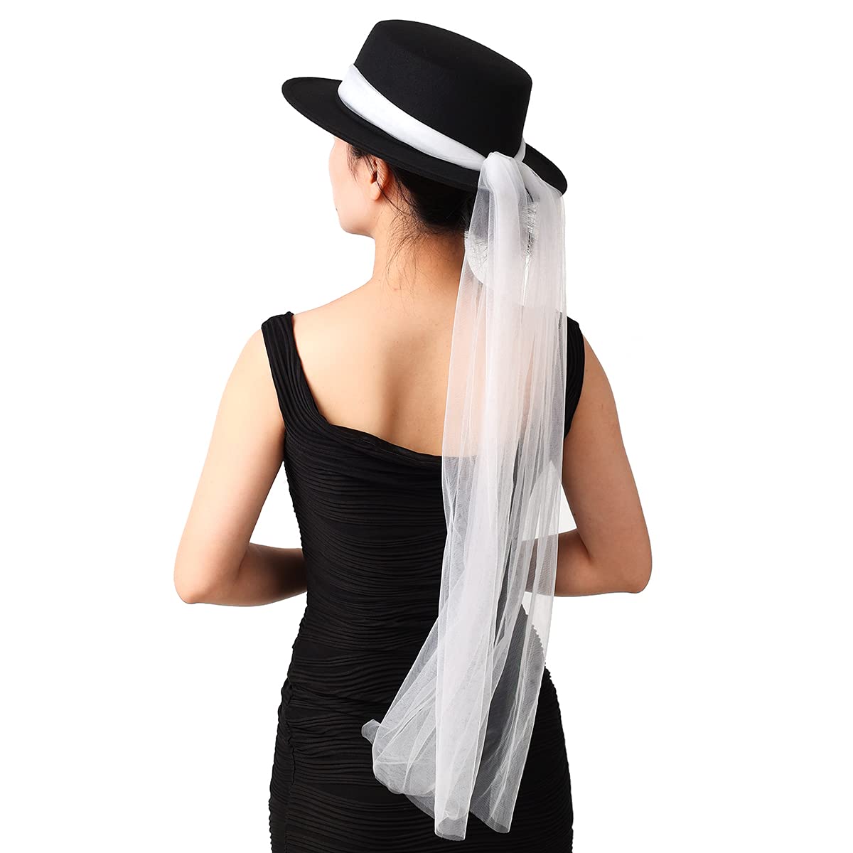 COSDREAMER Women Black Gothic Steampunk Top Hat Irregularly Veil Hat Themed Party Hat (white) (white) โ image 1