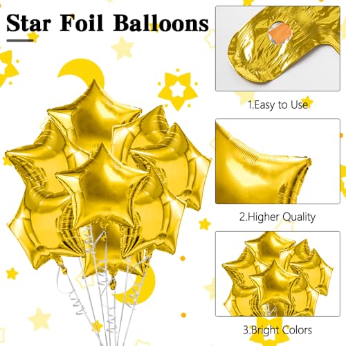 Image of Star Balloons, 18 Inch Foil Balloons, 10 PCS Star Balloons Foil, Gold Star Foil Balloons Set Mylar Balloons Gold Balloons Star for Graduation Birthday Party Wedding Baby Shower New Year Decorations