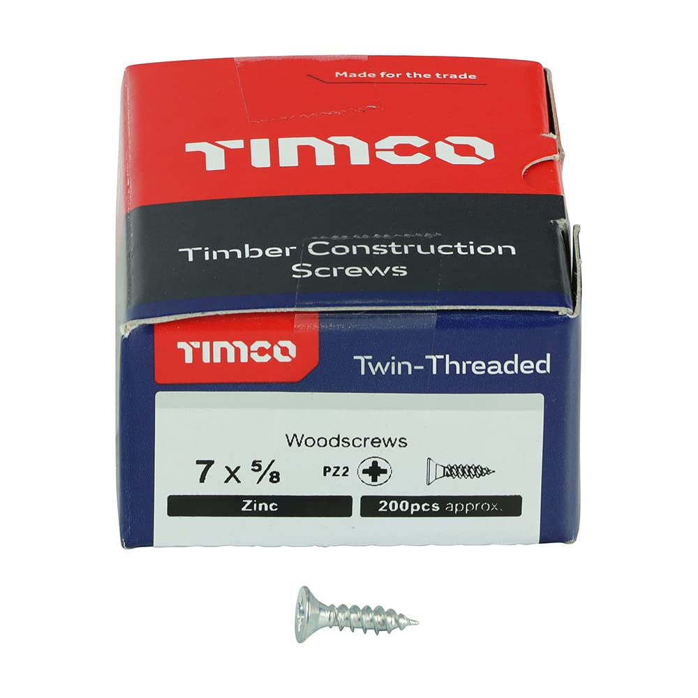 TIMCO Twin-Threaded Woodscrews - PZ - Double Countersunk - 7 x 5/8 - Zinc Plated - Box of 200, Silver, 7x5/8 - Image 2