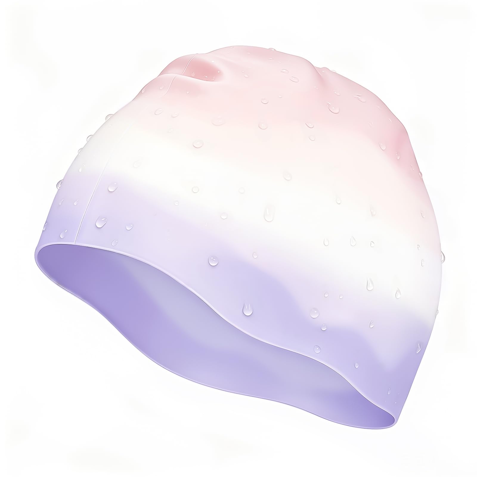 DLseego Large Silicone Swimming Cap for Women Men,Durable Anti-slip Waterproof Swimming Hat,Gradient Color Comfortable No-Pull Fit Swim Cap for Long & Short Hair,Pink + Purple