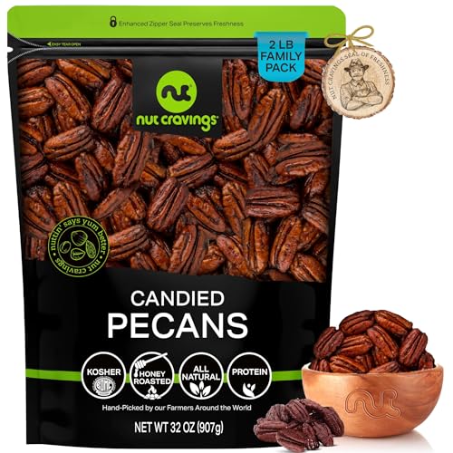 NUT CRAVINGS - Candied Pecans Honey Glazed Praline, No Shell (32oz - 2 LB)