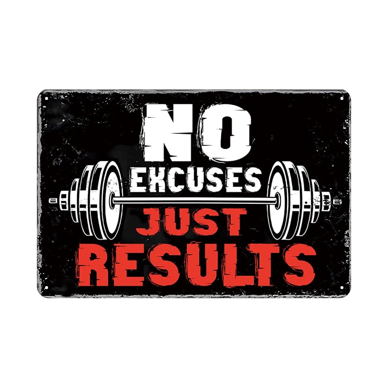 gym posters for home tin sign motivational wall art decor no excuses just results metal signs boxing poster funny garage work decorations workout posters 8x12 inch