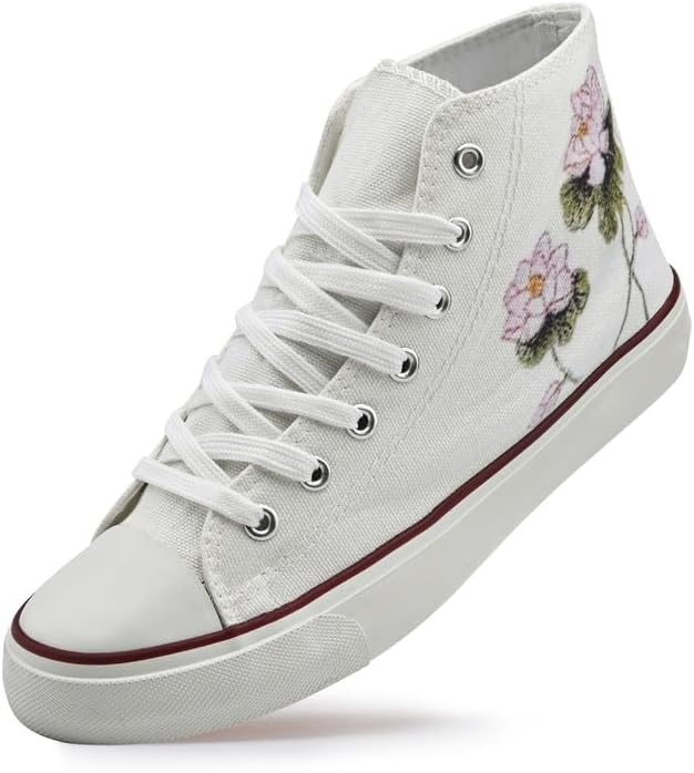 rosyclo Women's High Top Canvas Sneakers Fashion Lace-up Classic Casual Walking Shoes - Image 2
