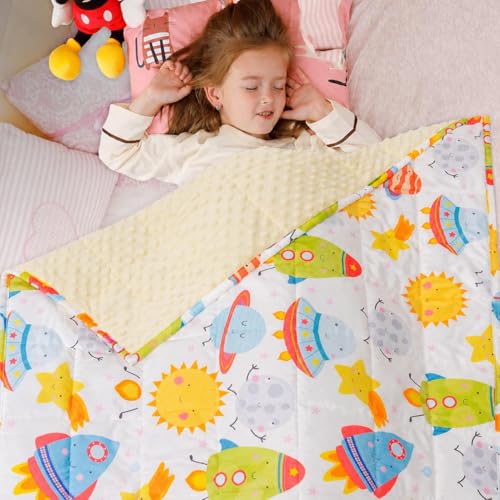 Image of Sivio Minky Dotted Weighted Blanket, Super Soft Crystal Velvet Reversible Heavy Blanket with Cute Cartoon Patterns, 5 lbs, 36x48 Inch, Pink Unicorn