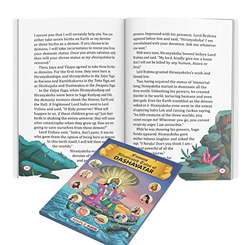 Image of Dashavatar (Illustrated) - Mythology Story Book for Kids - Matsya, Kurma, Varaha, Narasimha, Vamana, Parashurama, Rama, Krishna, Buddha, Kalki - ... - Age 6+ - Read Aloud to Infants, Toddlers
