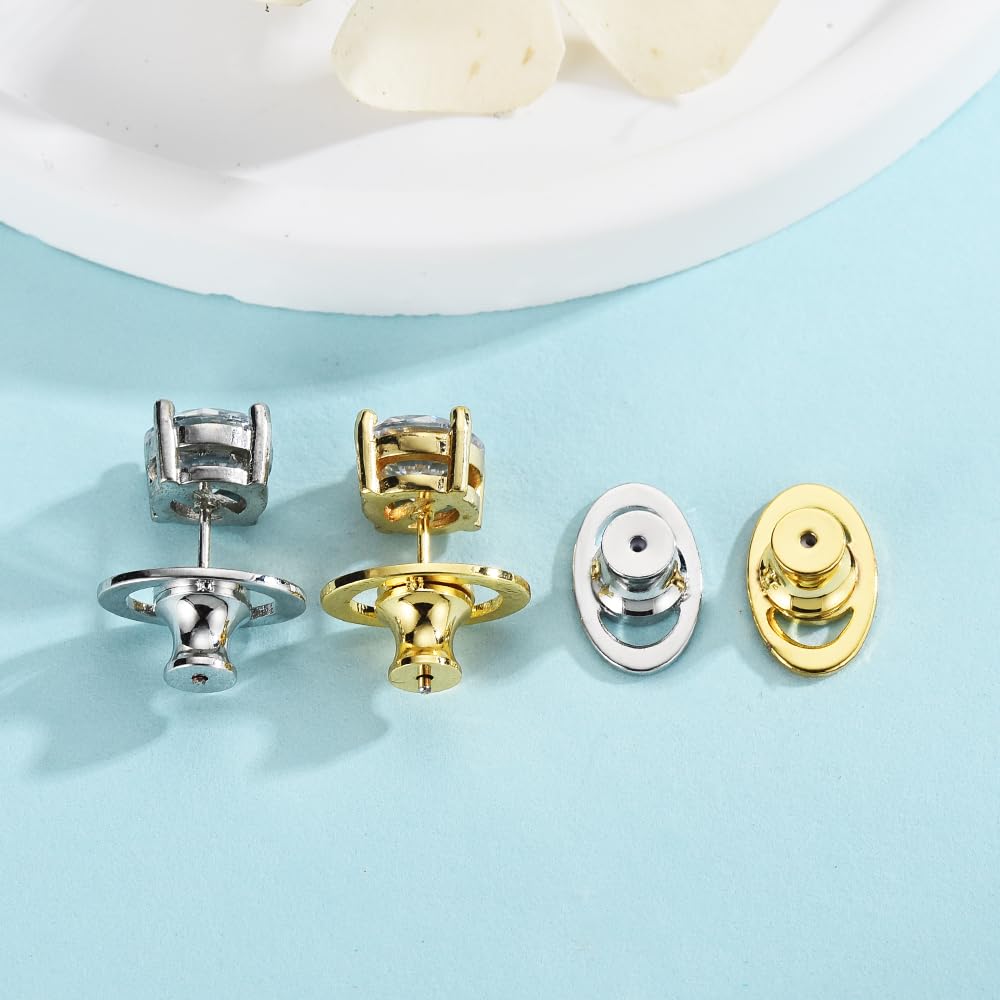 Earring Lifter Backs, JIACHARMED Button Pierced Earring Backs for Droopy Ears Large Locking Earring Support Backings Replacements for Heavy Earrings 4pcs Flat Earring Backers for Studs,Mixed Color