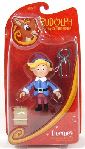 Rudolph the Red Nosed Reindeer Hermey the Elf Action Figure with Removable Hat, Pliers, and Dentistry Book