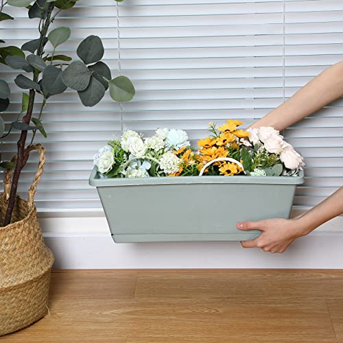 Gueevin 20 Pcs 17 X 7.5 Inch Window Boxes Planters With Tray Plastic Vegetable Flower Planters Boxes Plant Pots Rectangular Planter For Outdoor Plants Plastic Rectangle Pot For Indoor Outdoor Decor #TOP6