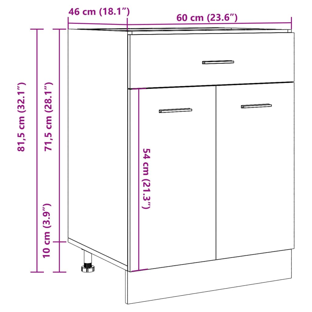 vidaXL Unterschrank Lyon Kollektion, Beton Grau, 60x46x81,5 cm, Holzwerkstoff, Badezimmer & Küche Aufbewahrung, Unterbeckenschrank, Wandmontierbar, Wohnaccessoire