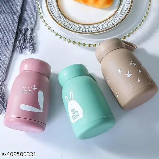 Image of Premium Rabbit Print Glass Water Bottle with Food grade Silicone Plastic - 330ml Leak Proof, BPA Free, For Kids or Toddlers, Easy to carry
