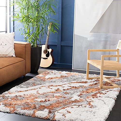 SAFAVIEH Horizon Shag Collection Area Rug - 5'3' x 7'7', Grey & Rust, Modern Abstract Design, Non-Shedding & Easy Care, 2-inch Thick Ideal for High Traffic Areas in Living Room, Bedroom (HZN890P)