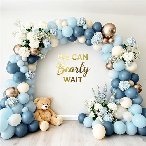 Image of Bezente Dusty Blue Gold Party Latex Balloons Kit 60pcs 12-in with 1 ribbon