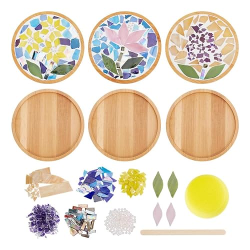 Dessous de verre en bambou Flaroey avec base ronde et motif mosaïque