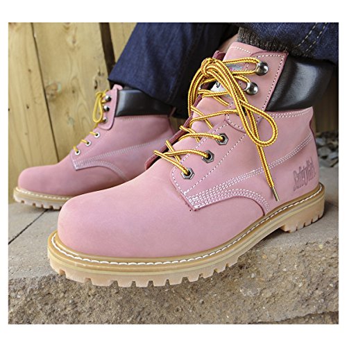 Safety Girl GS003-Lt Pink-7W Steel Toe Work Boots - Light Pink - 7W, English, Capacity, Volume, Leather, 7W, Pink ()