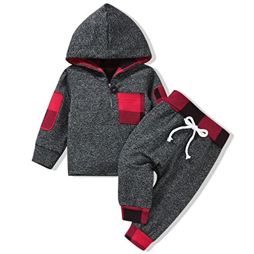 Image of Aalizzwell Toddler Baby Boys Buffalo Hoodies Outfit