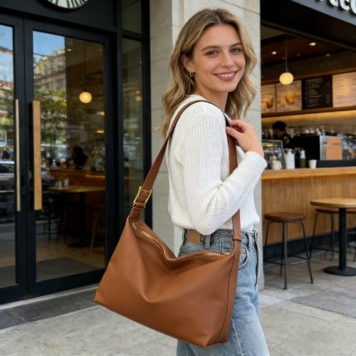 Bolso Tote espacioso marrón de cuero PU para mujer miniatura 1