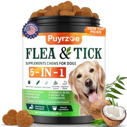 Puyrzoe 5-in-1 Dog Flea and Tick Treatment Chewable, Natural Flea and Tick Prevention for Dogs...