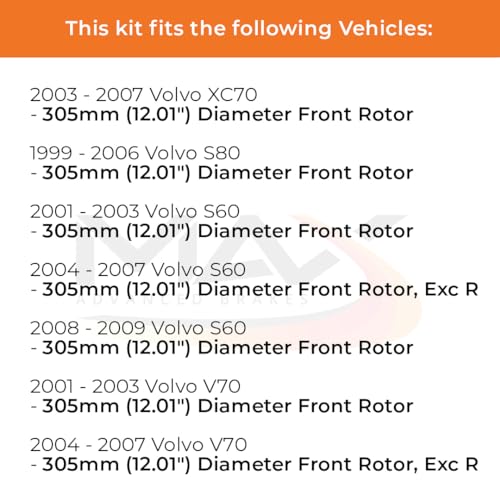 Image of Max Advanced Brakes Front & Rear Brake Kit Compatible With 2003-2006 2007 Volvo XC70 S60 S80 V70 w /12.01 inch Front Rotor Replacement Premium OE Disc Brake Rotors and Ceramic Brake Pads