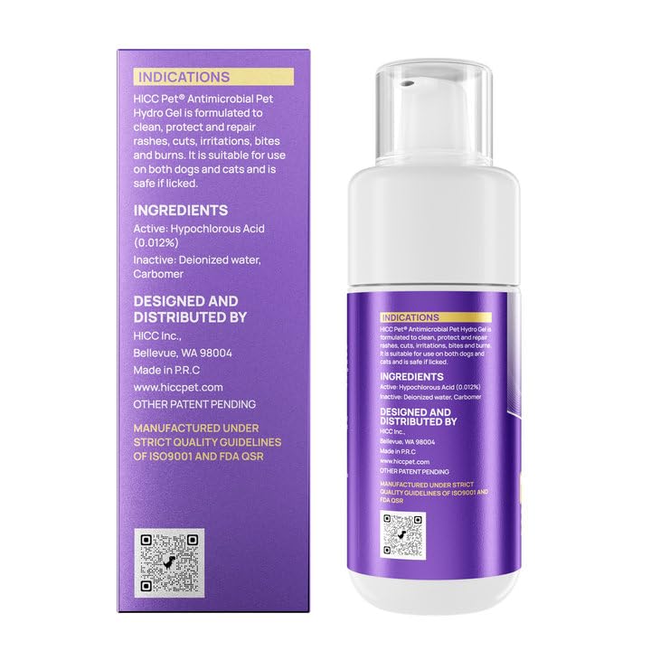 HICC PET Dog Wound Care Hydro Gel, Heals Wounds, Hot Spot Treatment for Dogs, Soothes Inflammation, Prevents Infection, Treats Bites, Scratches & Skin Ulcers, Cat Wound Care Solution, 3.4 Ounces