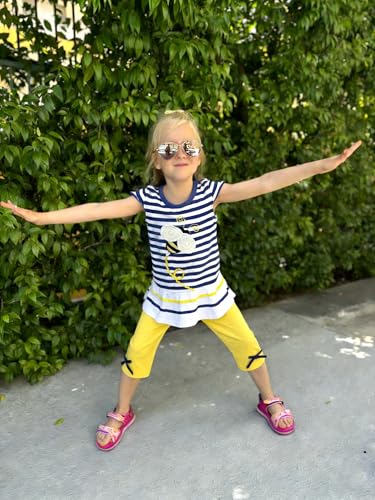 Image of LUKYCILD Baby Girls Summer Clothes Casual Clothing Suit Short Sleeve Striped T-Shirt +Pants