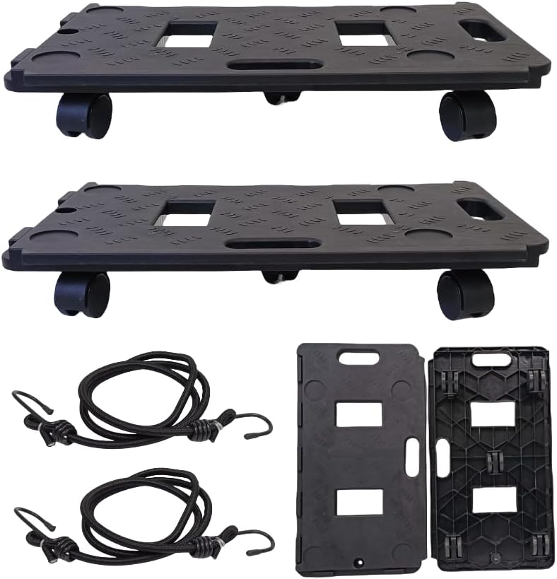 Furniture Dolly Spliceable Movers 2 Packs, Moving Dolly 5 Wheels Heavy Duty 220 Lbs Capacity, Moving Dolly Cart Small Flat Cart with 2 Ropes for Heavy Furniture, Piano, Fridges, Boxes(Black Dolly)