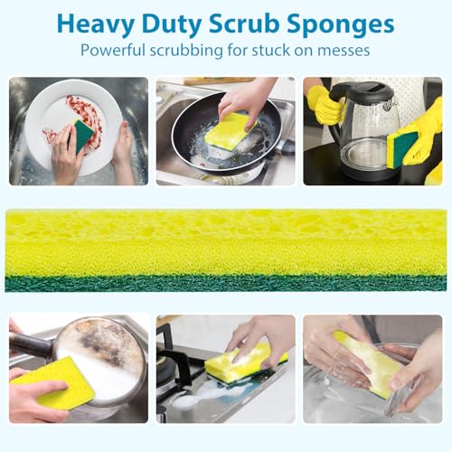 Image of 24 Pack Heavy Duty Scrub Sponges,Multi-Purpose Kitchen Sponge, Efficiently Clean The Surface Stains,Used for Clean Kitchen Pots,Bowls,Bathrooms,Tiles,Wall Good Helper for Home Cleaning