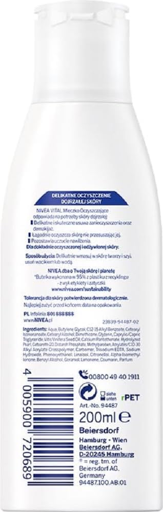 NIVEA Vital Mleczko oczyszczające do skóry dojrzałej, 200ml