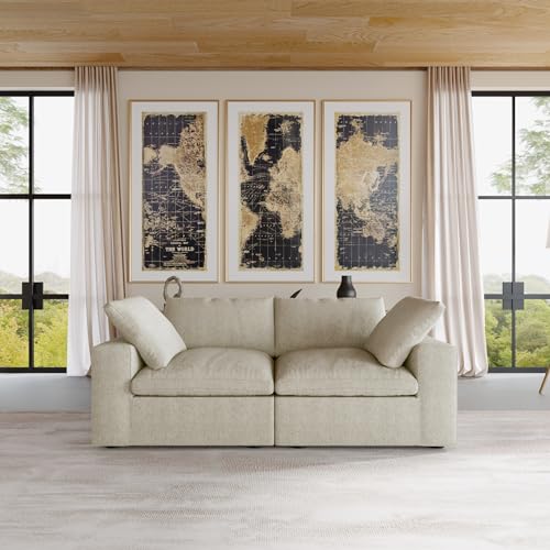 Image of JACH Modular Sectional Cloud Couches for Living Room, Comfy Love Seat Sofas, Thick Cushion, Covers Removable, Modular Sofa, Cloud Couch for Living Room Bedroom Apartment (Khaki)