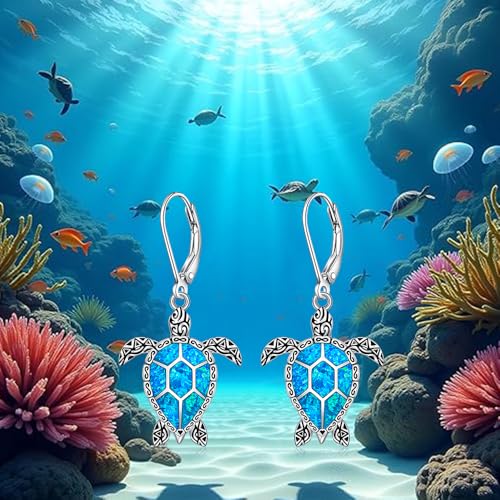 Sea Turtle Earrings for Women Sterling Silver Turtle earrings Blue Opal Jewelry Ocean-Themed Dangle Gifts for Everyday Wear4