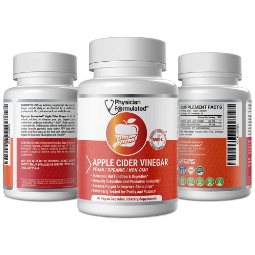 Physician Formulated 100% Organic Apple Cider Vinegar Capsules 750Mg In Just 1 Pill Pure Raw Apple Cider Vinegar With Cayenne Pepper For Natural, Fast Detox And Cleanse 90 - Capsules #TOP6