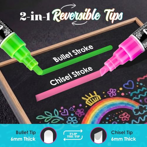 Image of Loddie Doddie Chalk Markers - Pack of 48, 6mm Reversible Tips - Liquid Chalk Pens for Glass & Windows - Dry Erase Chalkboard Markers for Blackboard & Calendars - Non-Toxic Pens for Art & Decor