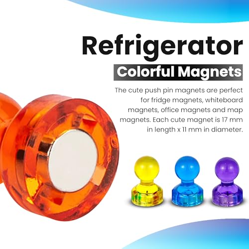 Image of Homeaura Strong Fridge Magnets - 24 Pcs Colorful Magnetic Thumb Tacks for Whiteboard, Office, School, Kitchen, and Home Organization - Super Strong Holding Power for Notes, Photos, and Reminders