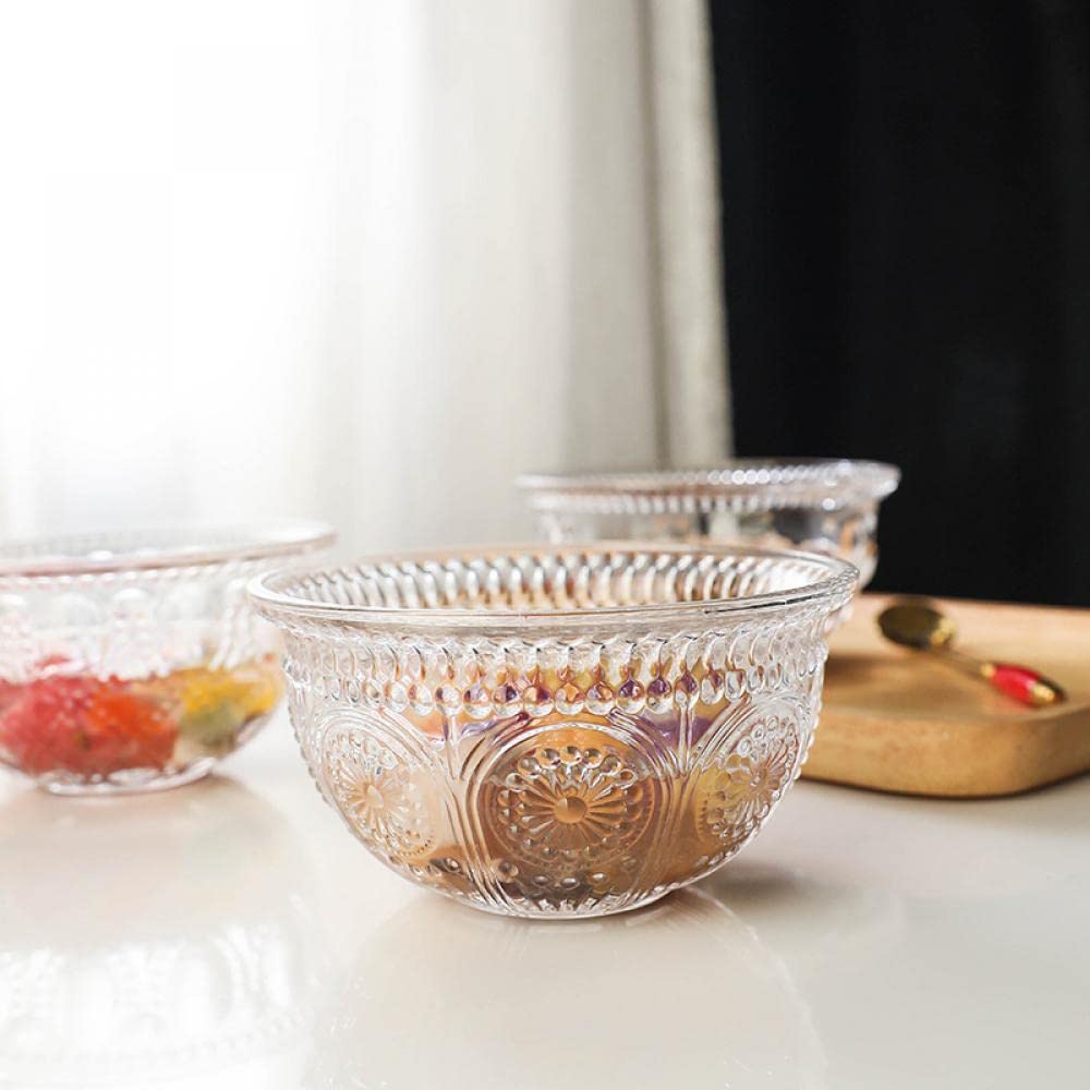 Sizikato 4 cuencos de postre de vidrio en relieve, cuenco de cristal transparente de 13 onzas, cuenco de ensalada