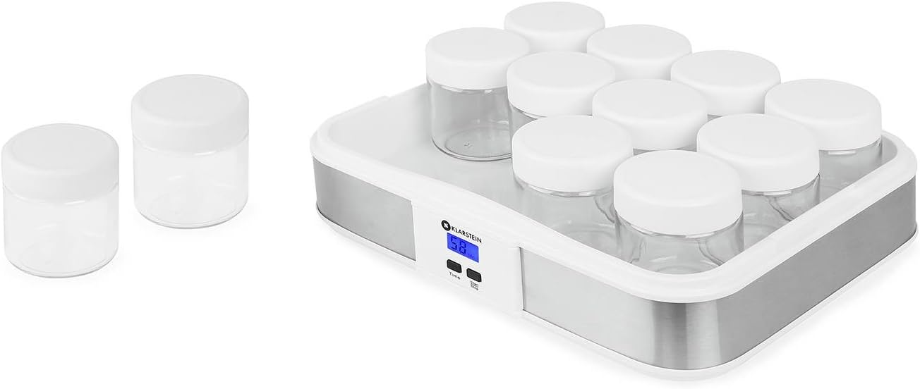 Klarstein Gaia 12 Jar Yoghurt Maker Digital Display 100% Natural Simple Self-Production (Up to 2.5L, 12 Portion-Sized Jars with BPA-Free Lid and Screw-On Caps, Individually Adjustable