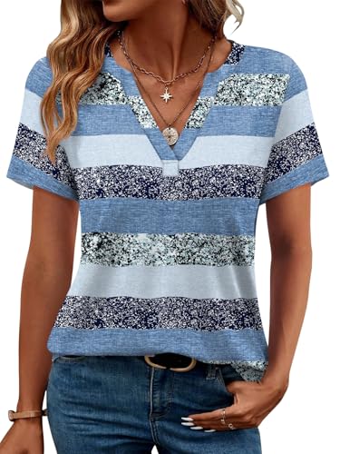 Image of WEESO Womens Tops Summer Short Sleeve V Neck Blouses Business Casual Loose Fit Tshirts Trendy Fashion Outfits