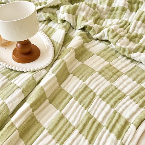 Image of Ultra Soft Cozy Cotton 6-Layer Muslin Baby Blanket 41 inchx41 inch Breathable Lightweight Checkered Swaddle Blanket for Baby Boy Girl Birthday Gifts All Seasons Both Sides Sage Green