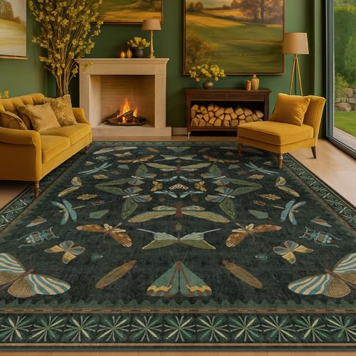 Hazo Haus Dark Green Insect Area Rugs 8x10 for Living