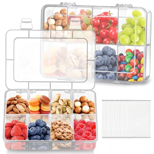 HAWEEK Snack Box Container 2 Pack Divided Snackle Box Adjustable 8 Compartments Food Storage Containers Portable Snack Platters for School, Work, Travel, Picnics, Bento Box Accessories