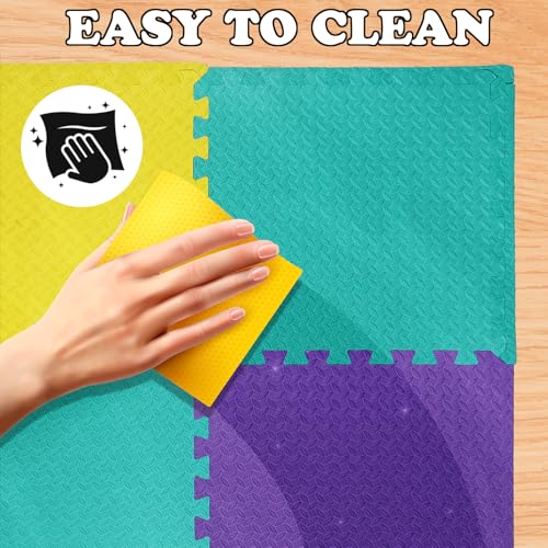 Image of EASYHOME Interlocking Mat - 12mm Thick | 60x60cm 9 Tiles (36 Sq Ft Area) for Kids | Soft & Protective Puzzle Mat for Baby Crawling, Playroom & Exercise