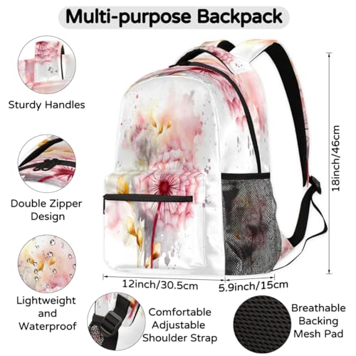 Sac à dos décontracté motif floral de pissenlit grand format pour ordinateur portable