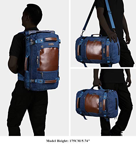 WITZMAN Men Travel Backpack Canvas Rucksack Vintage Duffel Bag A2021 (21 INCH Blue)