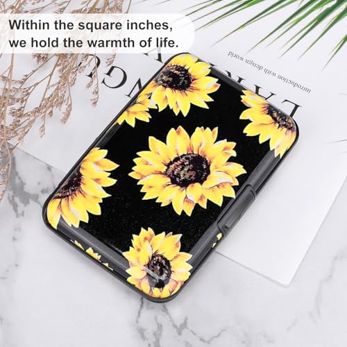 Image of ELFISH Mini RFID Aluminum Wallet Credit Cards Holder Business Card Case Metal ID Case for Men Women (Yellow sunflower)