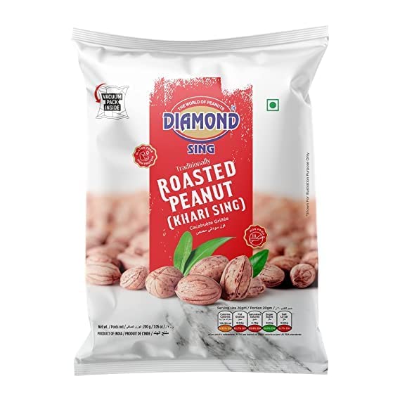 Image of Diamond Sing - Roasted Peanut (Khari Sing) with Husk, Roasted Groundnut 180 Gms | High Protein - Gluten Free Mungfali | Vacuum Packed Salted Singdana (Pack of 16) 180 Grams Each
