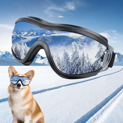 Hund Sonnenbrille Medium bis Large Hund | UV transparente Hundebrille mit verstellbarem Riemen | Winddichte Anti-Staub Schneefeste Haustier Gläser | Augenbekleidung Schutz für Reisen Skifahren