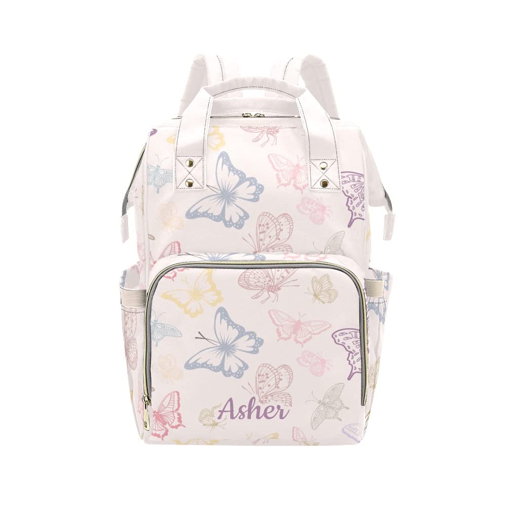 Yeshop Butterfly Colorful Personalized Diaper Bag Backpack Tote with Name,Custom Travel Nappy Mommy Bag Backpack for Baby Girl Boy Gift, 10.83'' x 6.69''x 15''