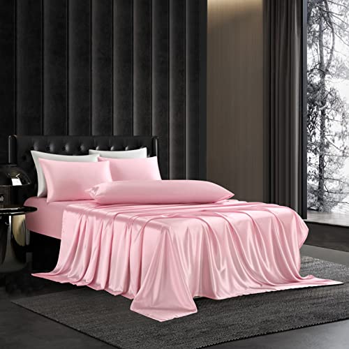 Parure de lit de luxe en satin soyeux 5 pièces pour grand lit de prestige