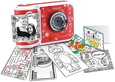 VTech - Kidizoom Print CAM roja, Cámara de Fotos instantáneas y vídeos para niños +5 años, Impresión Instantánea, Plantillas, Efectos y Marcos, Versión ESP