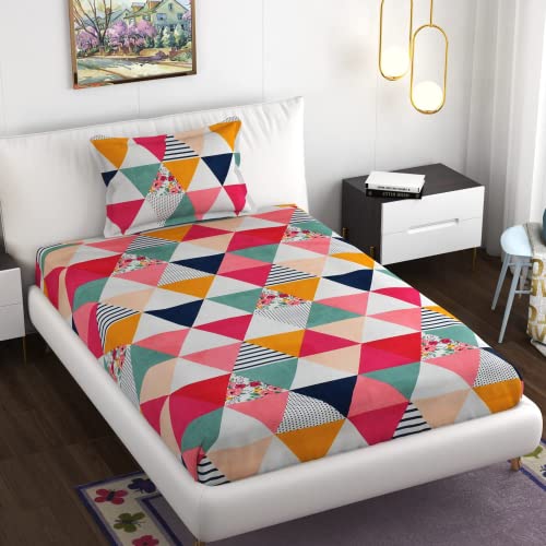 Image of Prime Collection 230 TC Cotton-Blend Fabric Single Sized(90x60) Inch 1 Bedsheet with 1 Pillow Covers - Single Bedsheet for Single Bed (Multi)