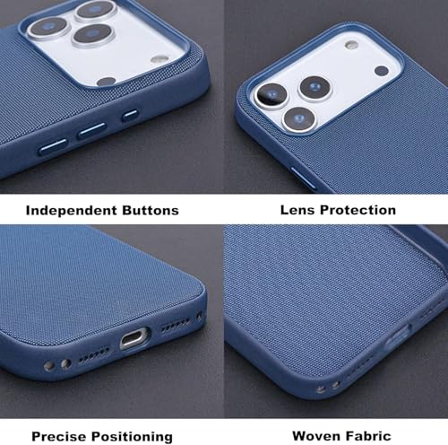 Image of QHOHQ Luxury Vintage TechWoven Back Cover for iPhone 17 Pro (6.3 Inch) | Premium Woven Texture Case with Shockproof Protection | Premium Slip Fit Case with Wireless Charging Support (Blue-1)