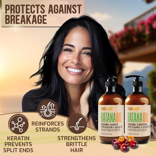 Image of Batana Oil Shampoo and Conditioner Set - Thickening, Sulfate Free Formula for Women and Men - Volumizing, Moisturizing, Professional Salon Care Products for Fine, Thinning Hair - 16 Fl Oz (Pack of 2)